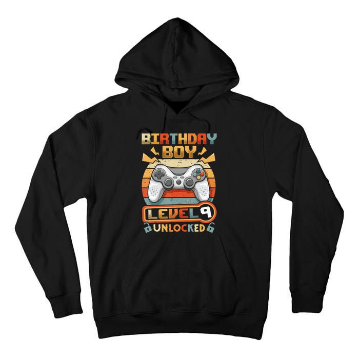 9Th Birthday  Vintage Video Gamer Level 9 Unlocked Tall Hoodie