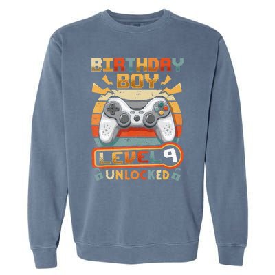 9Th Birthday  Vintage Video Gamer Level 9 Unlocked Garment-Dyed Sweatshirt