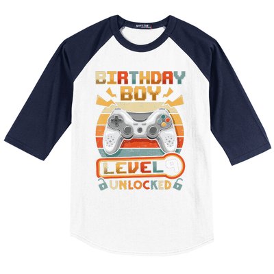 9Th Birthday  Vintage Video Gamer Level 9 Unlocked Baseball Sleeve Shirt