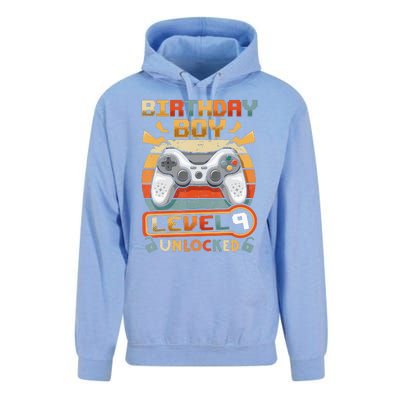 9Th Birthday  Vintage Video Gamer Level 9 Unlocked Unisex Surf Hoodie