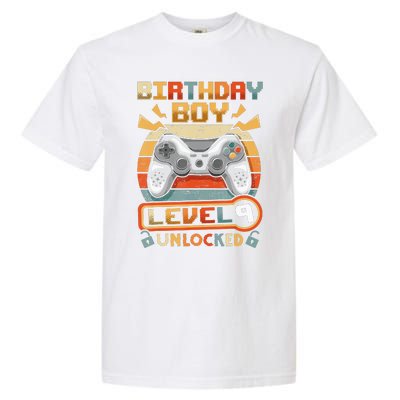 9Th Birthday  Vintage Video Gamer Level 9 Unlocked Garment-Dyed Heavyweight T-Shirt