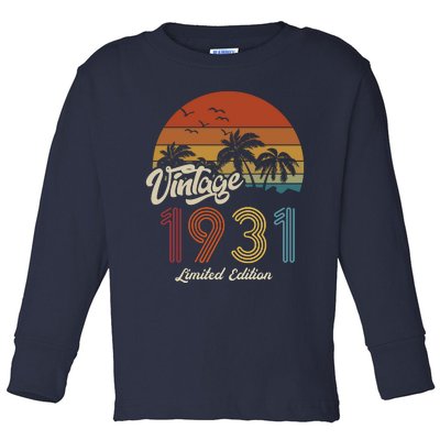 92rd Birthday Vintage Limited Edition 1931 Toddler Long Sleeve Shirt