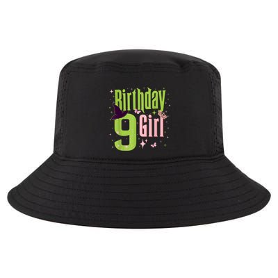 9th Birthday Witch Pi Nk And Green 9 Year Old Birthday Girl Cool Comfort Performance Bucket Hat