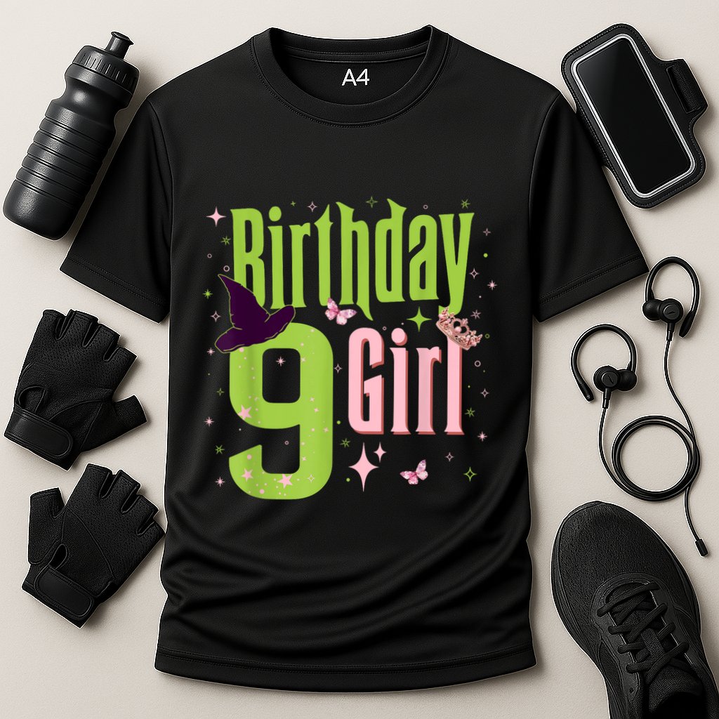 9th Birthday Witch Pi Nk And Green 9 Year Old Birthday Girl Cooling Performance Crew T-Shirt