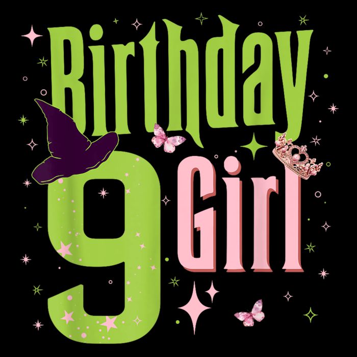 9th Birthday Witch Pi Nk And Green 9 Year Old Birthday Girl Cooling Performance Crew T-Shirt