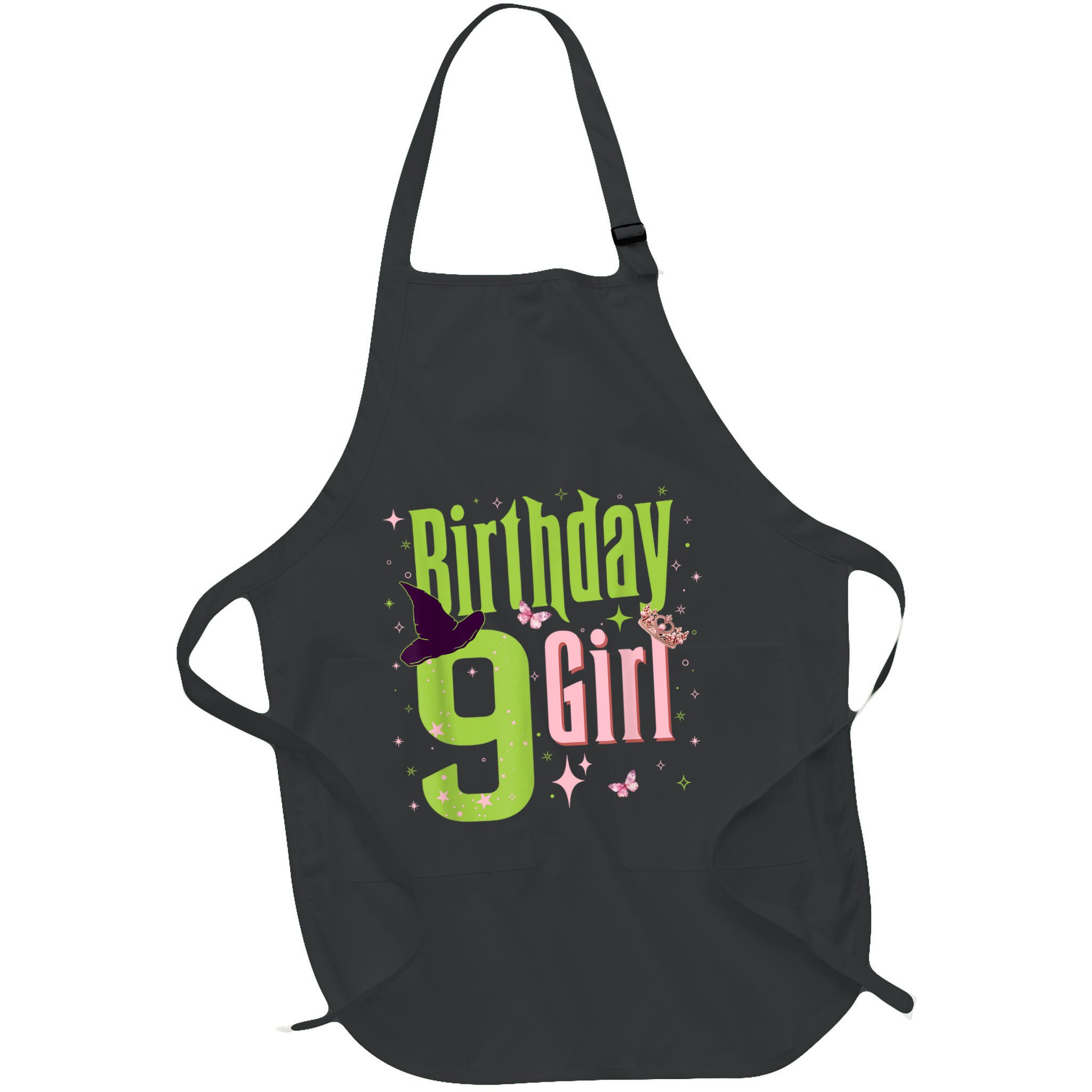 9th Birthday Witch Pi Nk And Green 9 Year Old Birthday Girl Apron