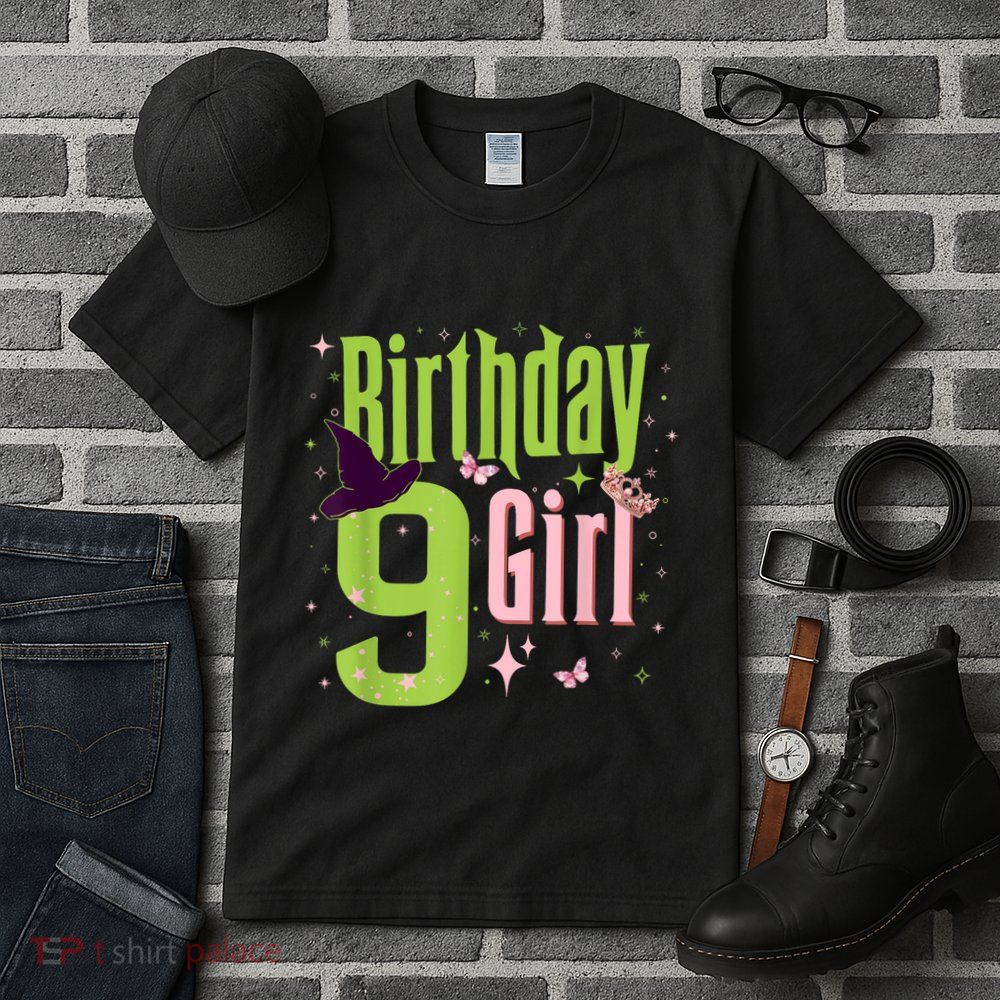 9th Birthday Witch Pi Nk And Green 9 Year Old Birthday Girl Tall T-Shirt