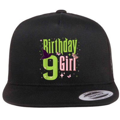 9th Birthday Witch Pi Nk And Green 9 Year Old Birthday Girl Flatbill Hat