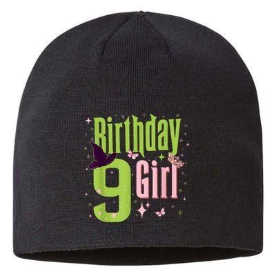 9th Birthday Witch Pi Nk And Green 9 Year Old Birthday Girl Sustainable Beanie