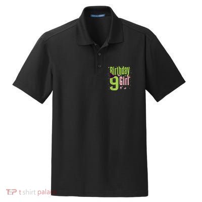 9th Birthday Witch Pi Nk And Green 9 Year Old Birthday Girl Dry Zone Grid Polo
