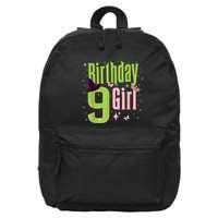 9th Birthday Witch Pi Nk And Green 9 Year Old Birthday Girl 16 in Basic Backpack