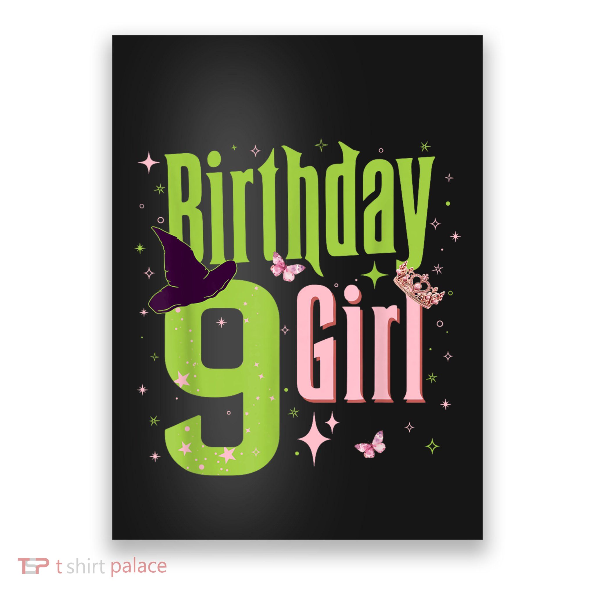 9th Birthday Witch Pi Nk And Green 9 Year Old Birthday Girl Poster