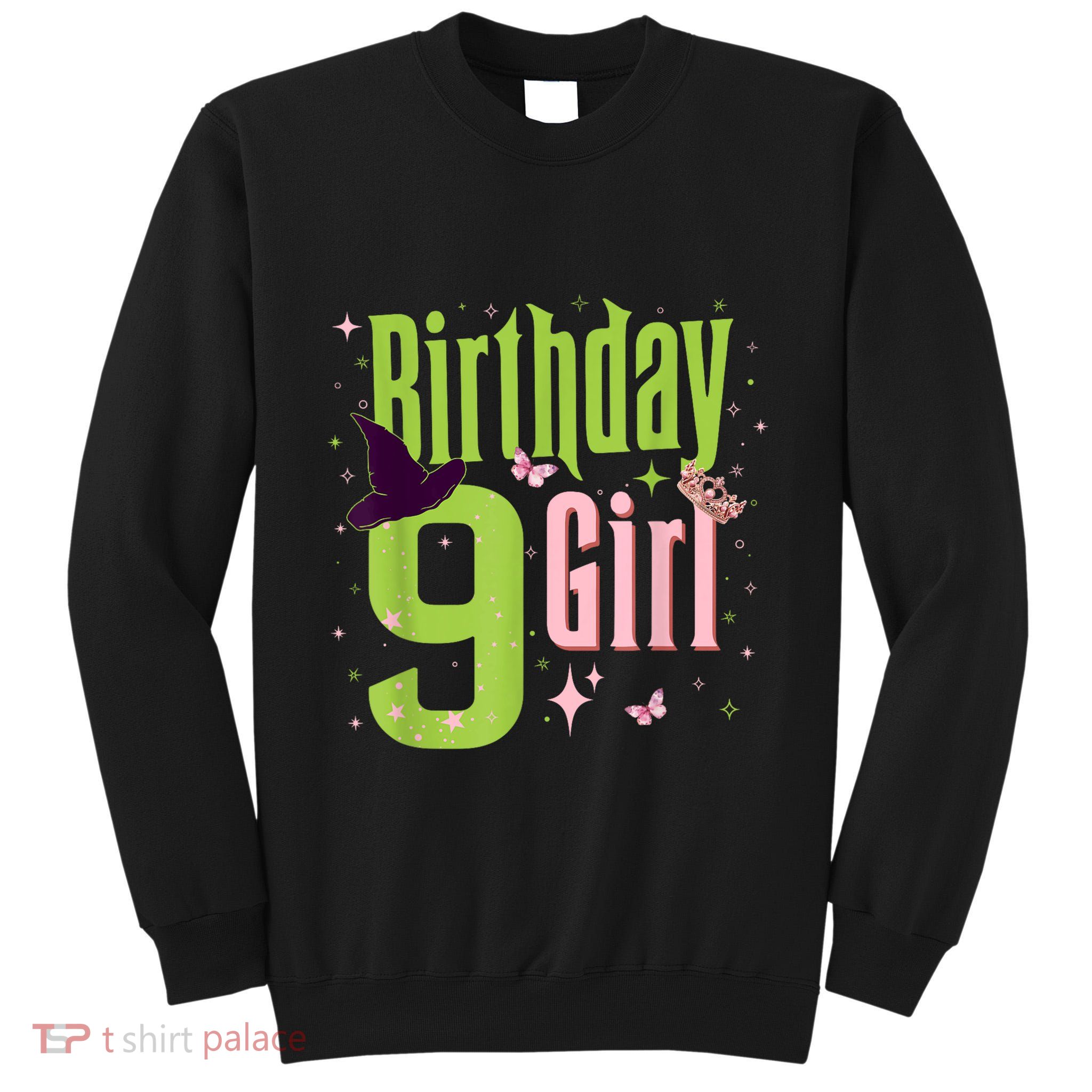 9th Birthday Witch Pi Nk And Green 9 Year Old Birthday Girl Tall Sweatshirt
