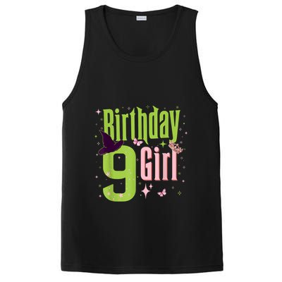 9th Birthday Witch Pi Nk And Green 9 Year Old Birthday Girl PosiCharge Competitor Tank