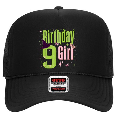 9th Birthday Witch Pi Nk And Green 9 Year Old Birthday Girl Trucker Hat