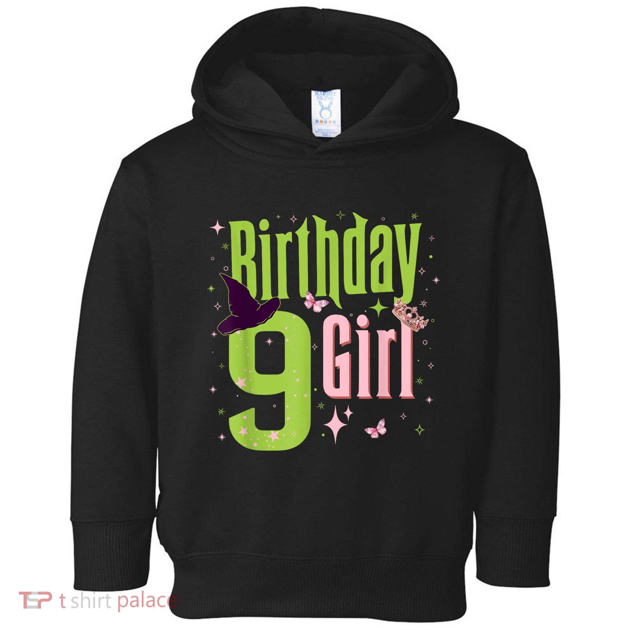 9th Birthday Witch Pi Nk And Green 9 Year Old Birthday Girl Toddler Hoodie