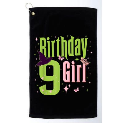 9th Birthday Witch Pi Nk And Green 9 Year Old Birthday Girl Golf Towel