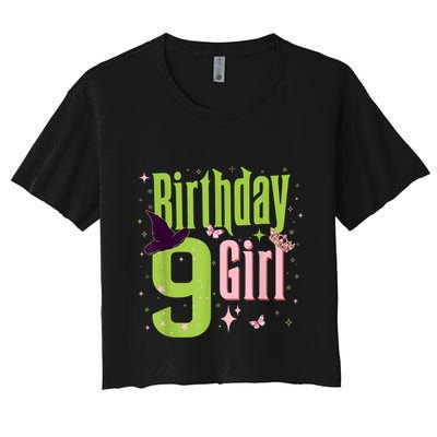 9th Birthday Witch Pi Nk And Green 9 Year Old Birthday Girl Crop Top