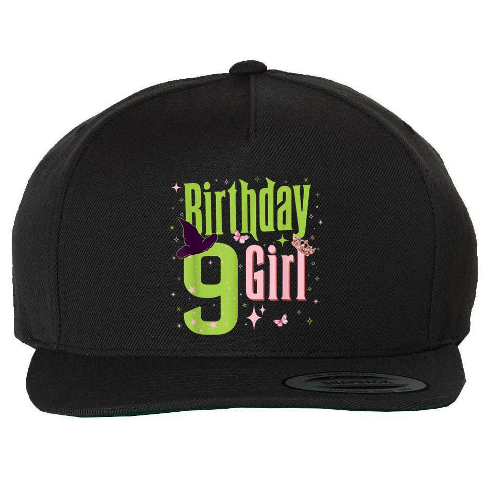 9th Birthday Witch Pi Nk And Green 9 Year Old Birthday Girl Wool Snapback Cap