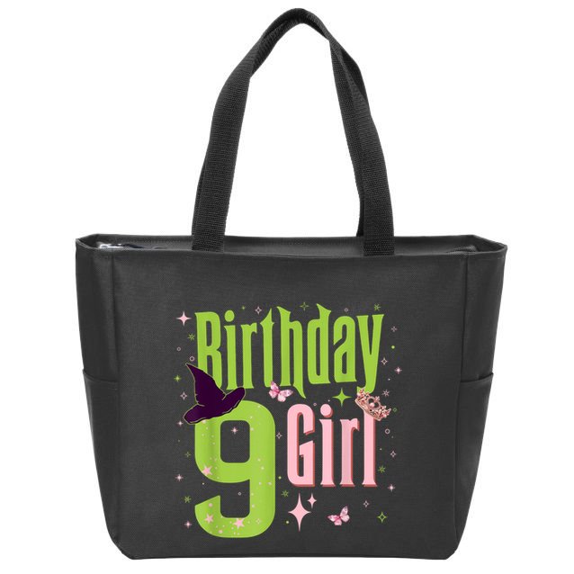 9th Birthday Witch Pi Nk And Green 9 Year Old Birthday Girl Zip Tote Bag