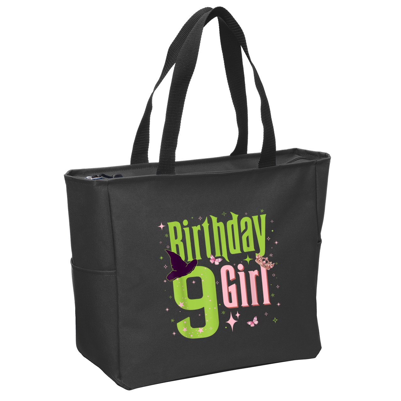 9th Birthday Witch Pi Nk And Green 9 Year Old Birthday Girl Zip Tote Bag