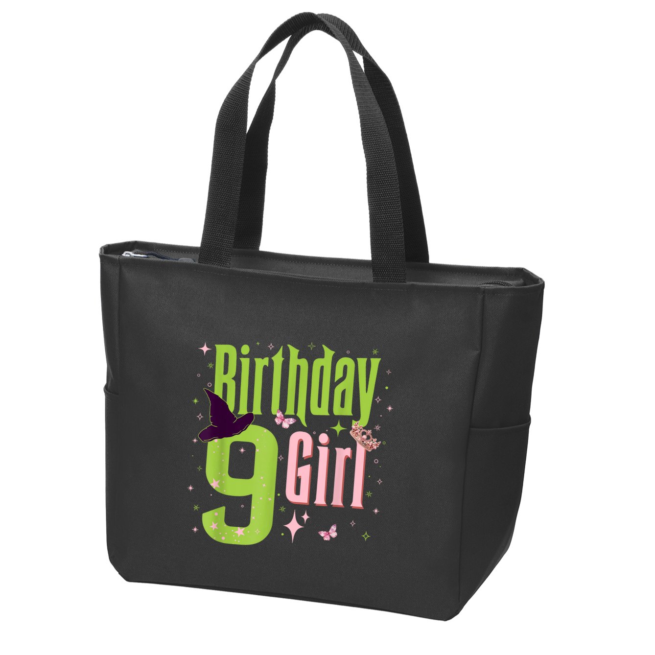 9th Birthday Witch Pi Nk And Green 9 Year Old Birthday Girl Zip Tote Bag