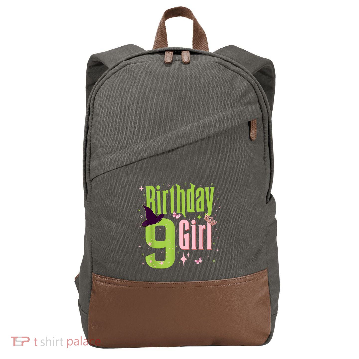 9th Birthday Witch Pi Nk And Green 9 Year Old Birthday Girl Cotton Canvas Backpack
