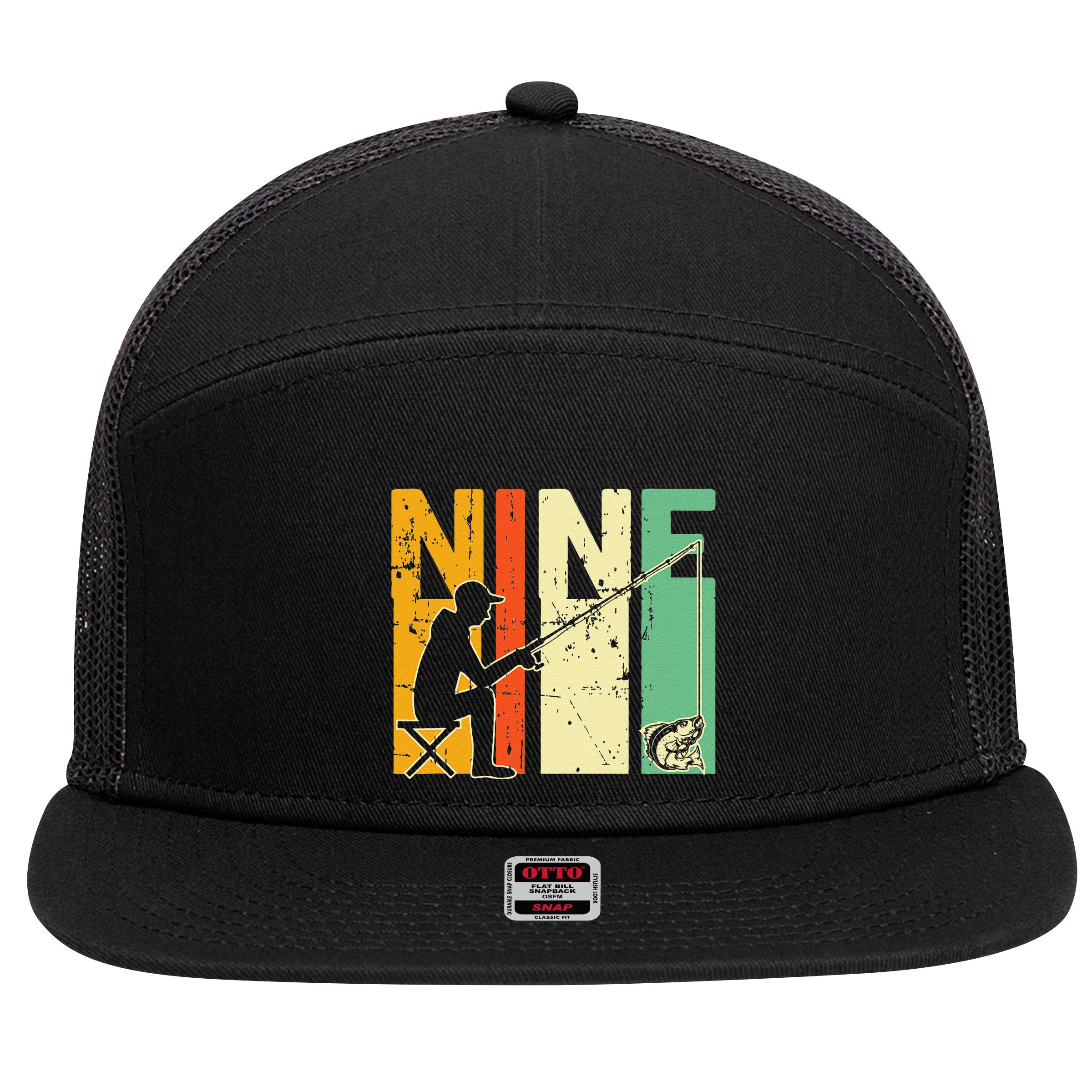 9th Birthday Walleye Fishing Turning 9 Year Old Fisher 7 Panel Mesh Trucker Snapback Hat