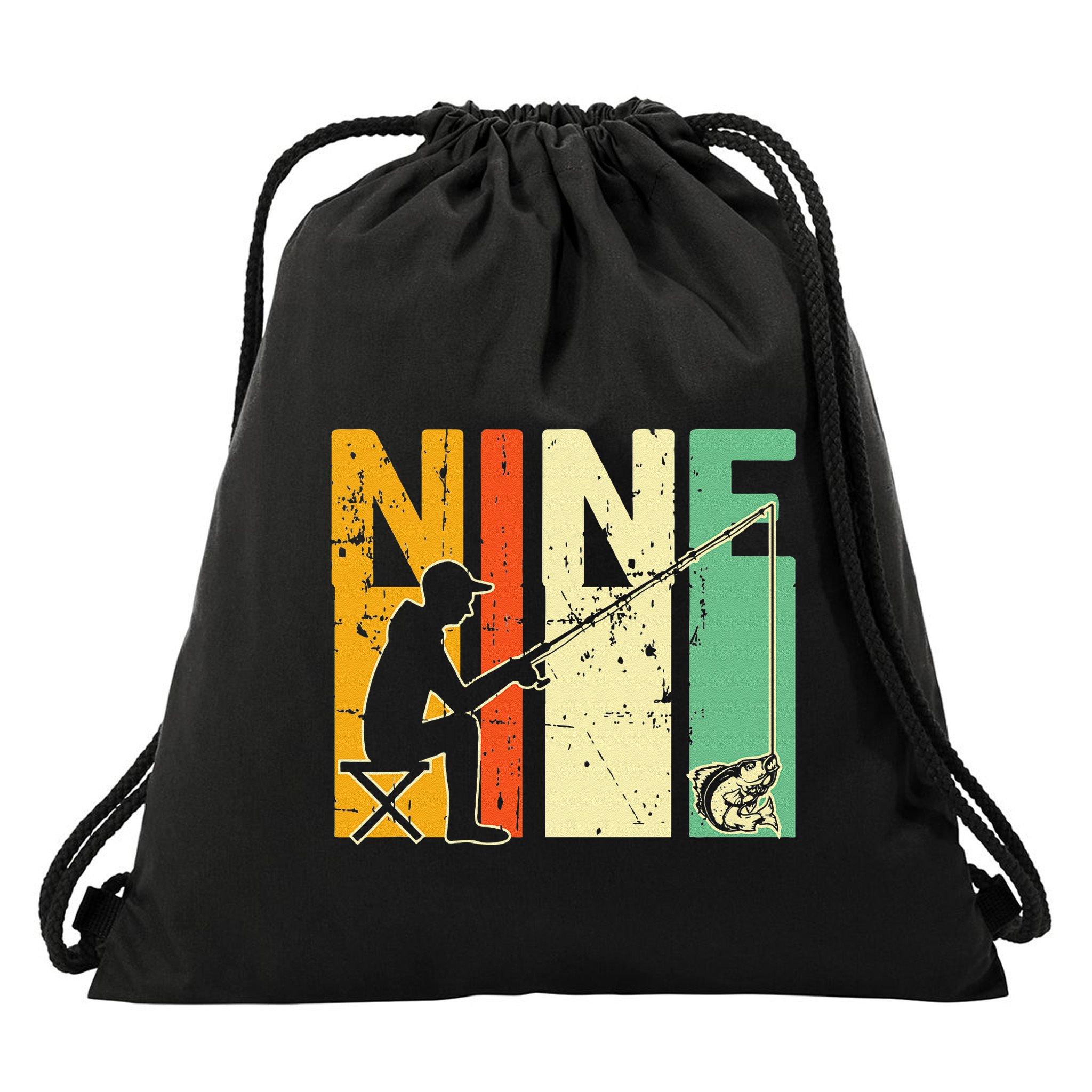 9th Birthday Walleye Fishing Turning 9 Year Old Fisher Drawstring Bag