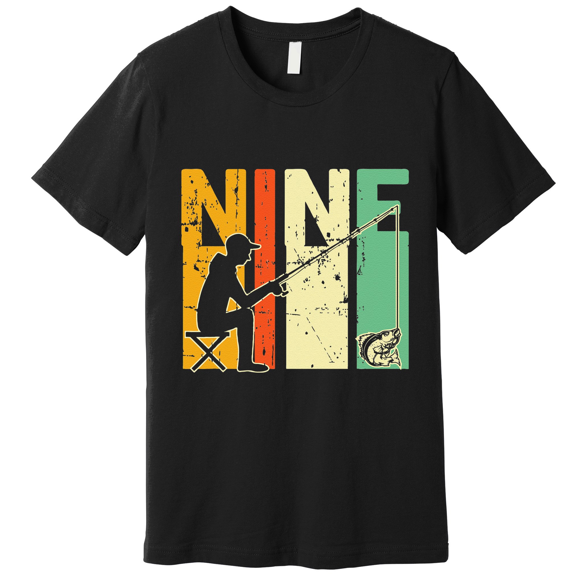 9th Birthday Walleye Fishing Turning 9 Year Old Fisher Premium T-Shirt