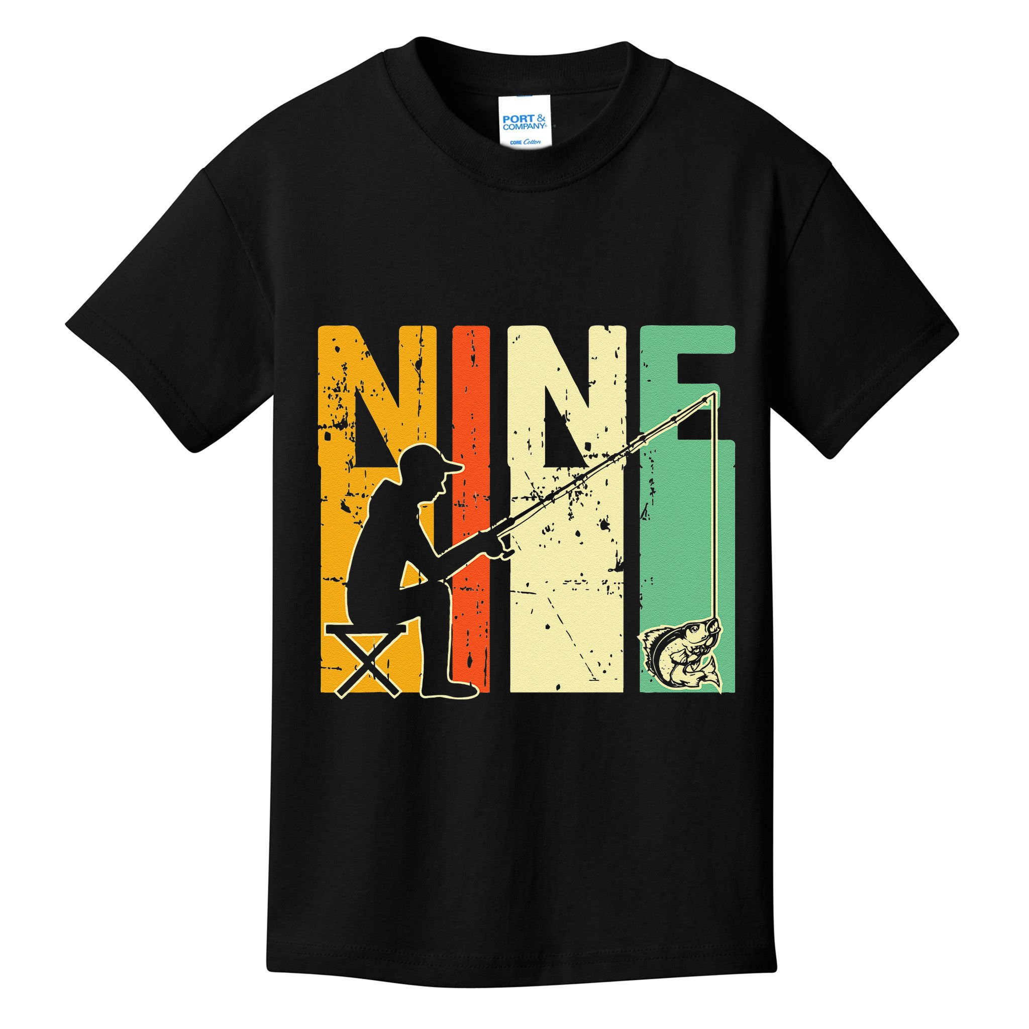9th Birthday Walleye Fishing Turning 9 Year Old Fisher Kids T-Shirt