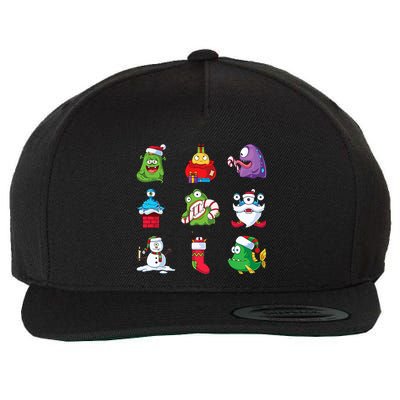9 Christmas Alien Monsters Santa Snowman Nine Wool Snapback Cap