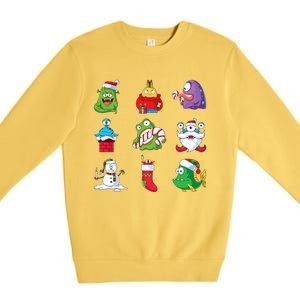 9 Christmas Alien Monsters Santa Snowman Nine Premium Crewneck Sweatshirt