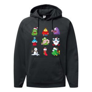 9 Christmas Alien Monsters Santa Snowman Nine Performance Fleece Hoodie