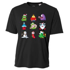 9 Christmas Alien Monsters Santa Snowman Nine Cooling Performance Crew T-Shirt