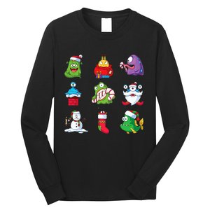 9 Christmas Alien Monsters Santa Snowman Nine Long Sleeve Shirt