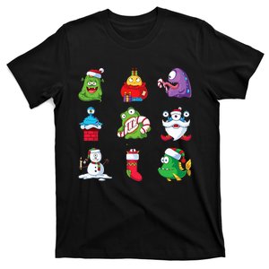 9 Christmas Alien Monsters Santa Snowman Nine T-Shirt