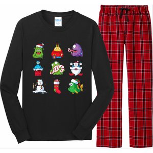 9 Christmas Alien Monsters Santa Snowman Nine Long Sleeve Pajama Set