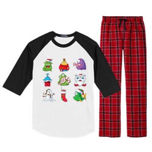 9 Christmas Alien Monsters Santa Snowman Nine Raglan Sleeve Pajama Set