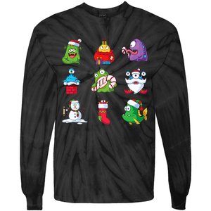 9 Christmas Alien Monsters Santa Snowman Nine Tie-Dye Long Sleeve Shirt