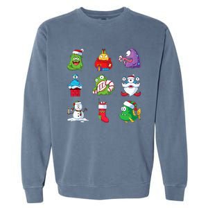 9 Christmas Alien Monsters Santa Snowman Nine Garment-Dyed Sweatshirt