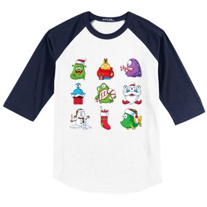 9 Christmas Alien Monsters Santa Snowman Nine Baseball Sleeve Shirt