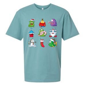 9 Christmas Alien Monsters Santa Snowman Nine Sueded Cloud Jersey T-Shirt