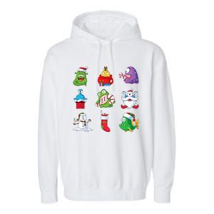 9 Christmas Alien Monsters Santa Snowman Nine Garment-Dyed Fleece Hoodie