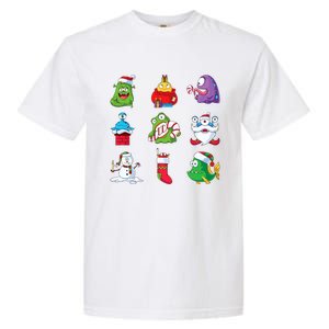 9 Christmas Alien Monsters Santa Snowman Nine Garment-Dyed Heavyweight T-Shirt