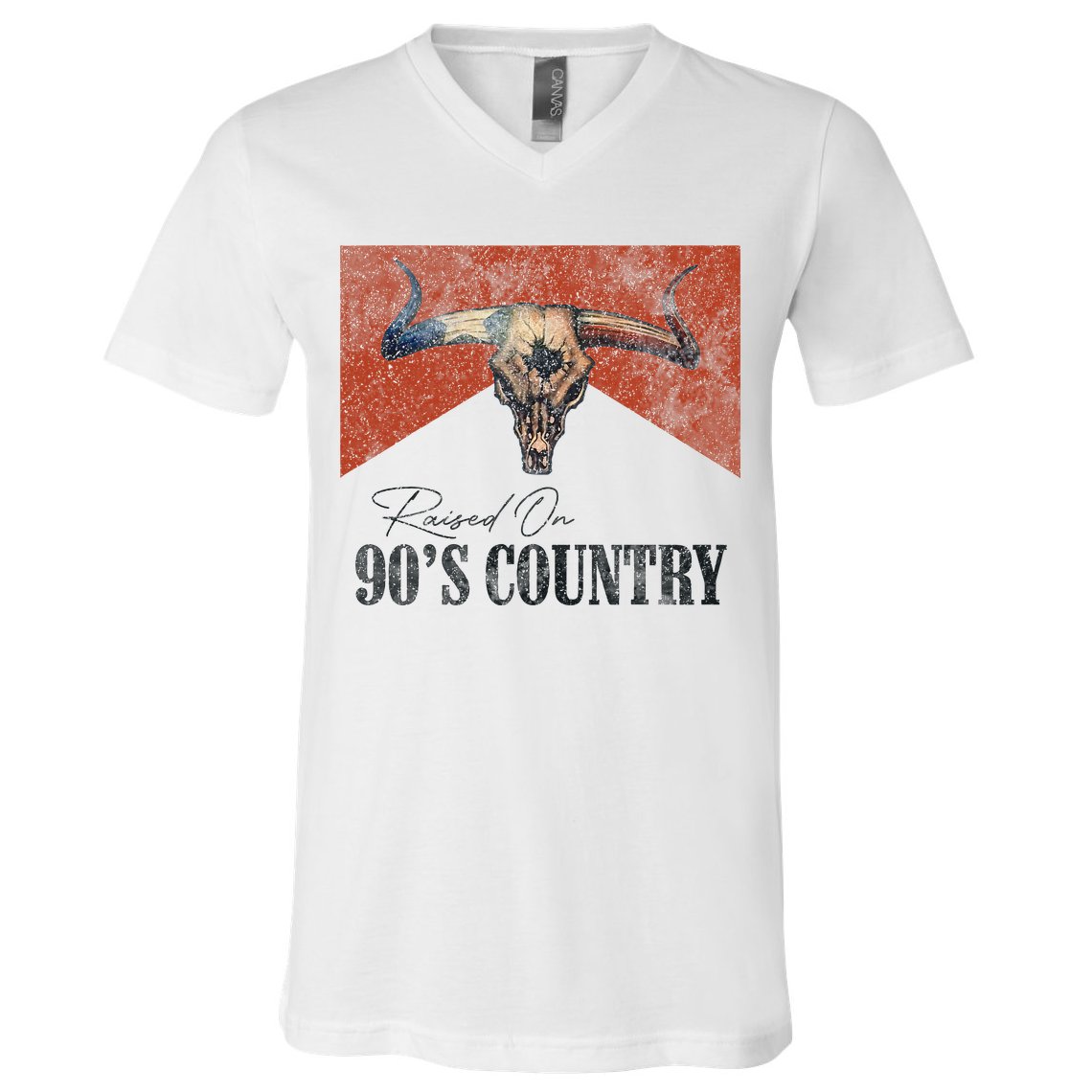 90's Country Music Bull Skull Western Vintage Hat V-Neck T-Shirt