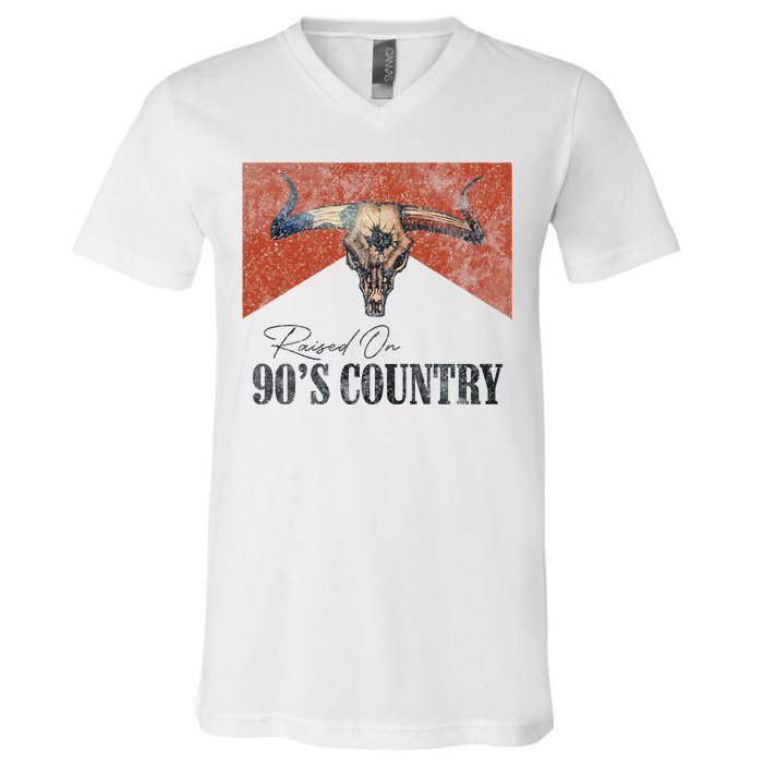 90's Country Music Bull Skull Western Vintage Hat V-Neck T-Shirt