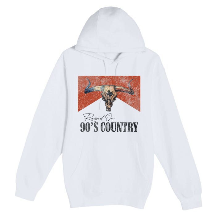 90's Country Music Bull Skull Western Vintage Hat Premium Pullover Hoodie