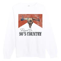 90's Country Music Bull Skull Western Vintage Hat Premium Crewneck Sweatshirt