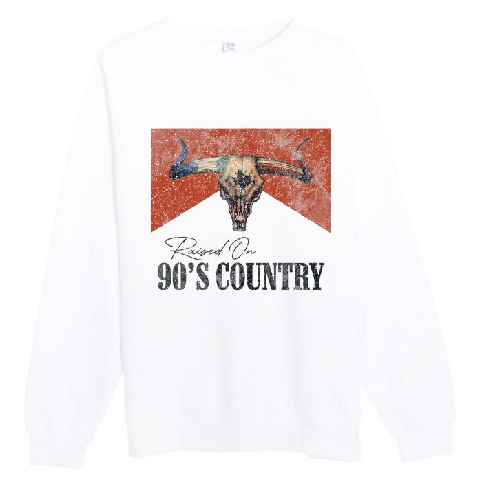 90's Country Music Bull Skull Western Vintage Hat Premium Crewneck Sweatshirt